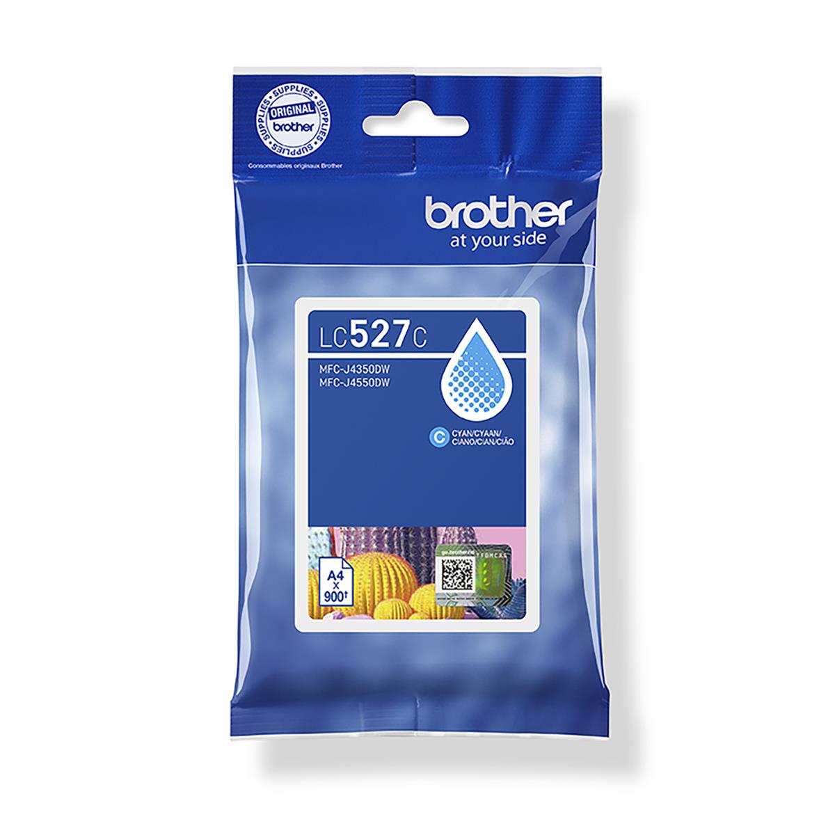 Brother LC527C Cyan standard ink cartridge, yield up to 900 pages