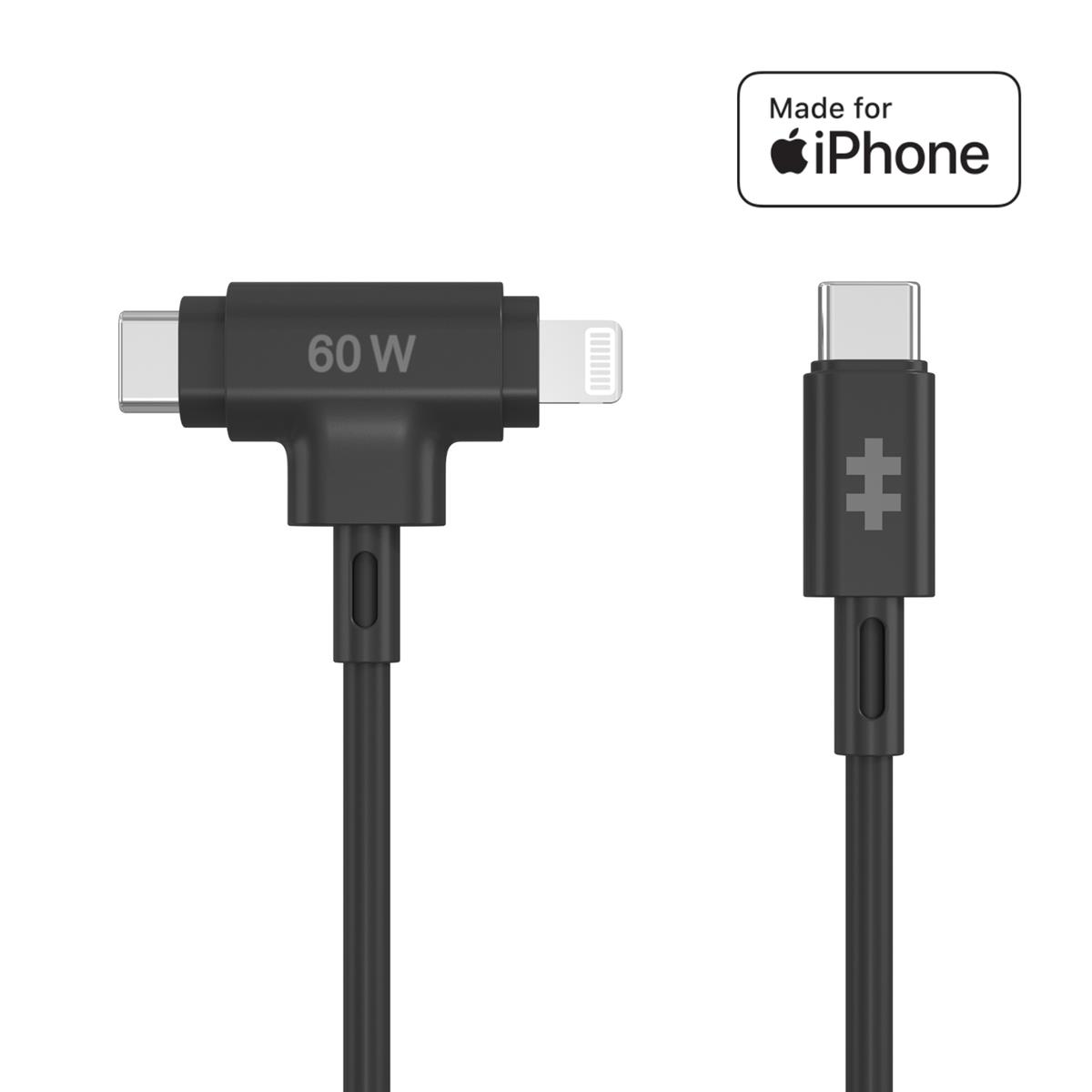 Hyper HyperJuice 60W USB-C and Lightning Hybrid Silicone Cable (1.5m) - Black