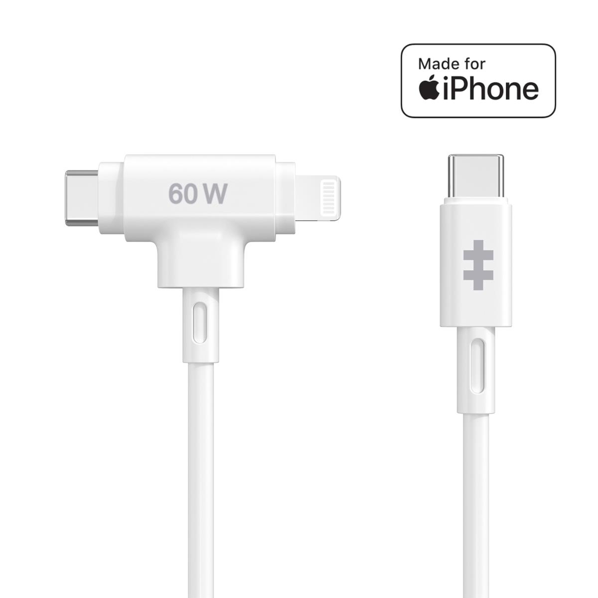 Hyper HyperJuice 60W USB-C and Lightning Hybrid Silicone Cable (1.5m) - White