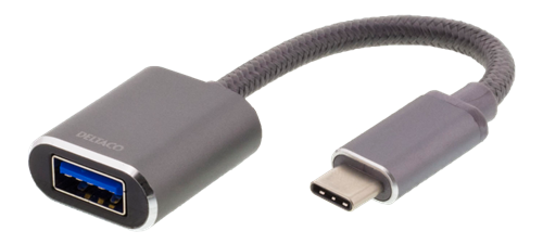 DELTACO Adapter cable | USB-C - USB-A | 3.1 Gen 1 | Braided | 11cm | Grey