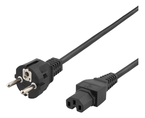 DELTACO Power Cord | Powercord | CEE 7/7 - IEC C15 | 2m | Black