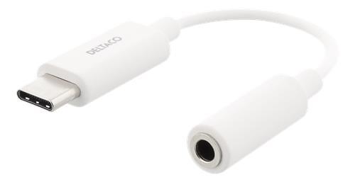 DELTACO | USB-C - 3,5mm tele | Adaptor | 11cm | White