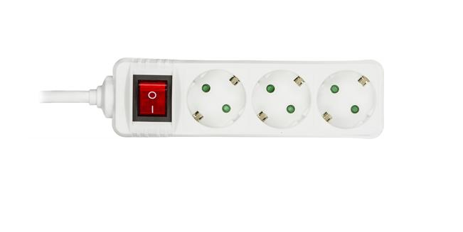 Deltaco Power outlet, 3 contacts switch 5m white
