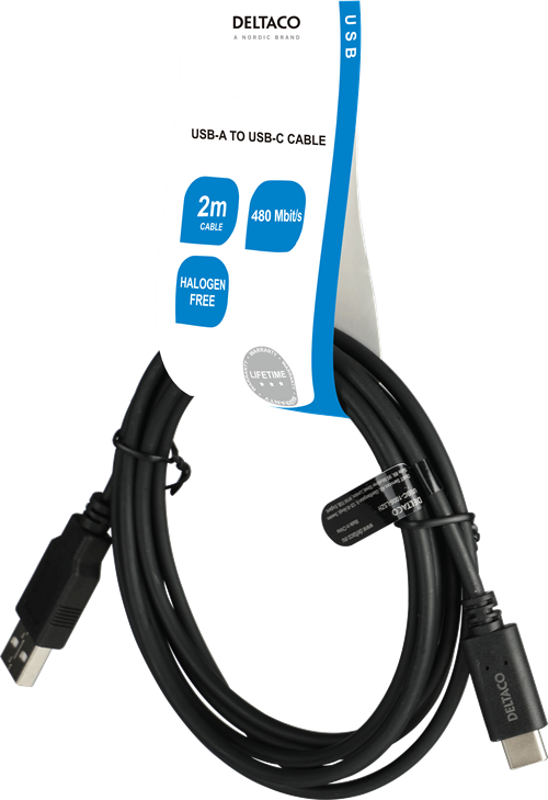 Deltaco kbl USB-C till USB-A, USB 2.0, Black