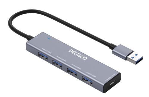 DELTACO USB 3.0 Hubb USB-A ha -> 4xUSBA, Grå A