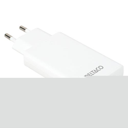 DELTACO Wall charger, 2xUSB-C DP,67W slim,White