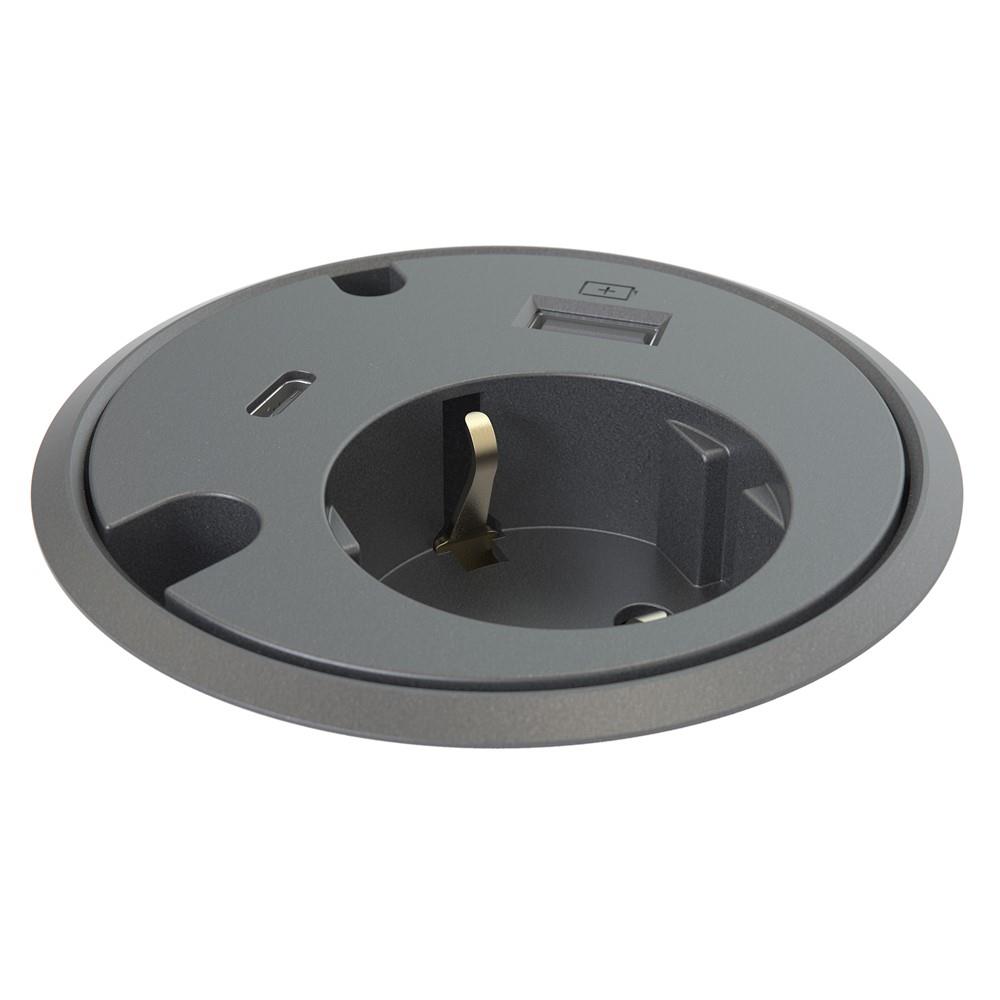 Forming Function Powerdot 16 | 1 socket type F, 1 USB-C port, 1 USB-A charger 12W, 2 cable grommet | Black