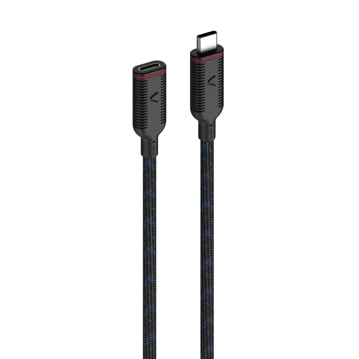 Unisynk Extension Cable | USB-C - USB-C | 3.2 Gen 2 | Braided | 0.8m | Black