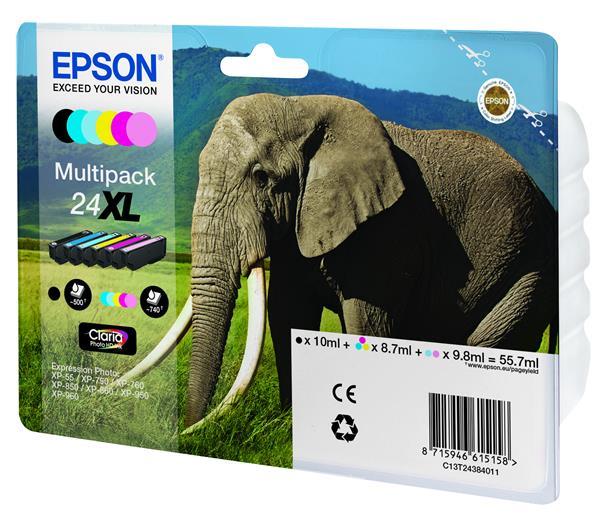 Epson Multipack 6-colours 24XL Claria Photo HD Ink | Black | Cyan | Yellow | Magenta | Light Magenta | Light Cyan