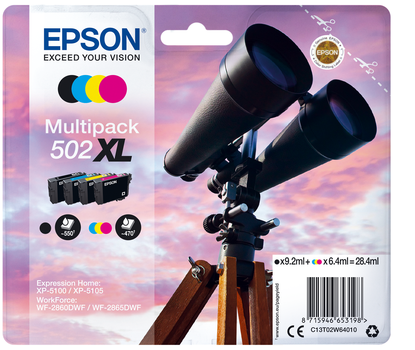 Epson Multipack 4-colours 502XL Ink | 470Pages | Black | Cyan | Yellow | Magenta