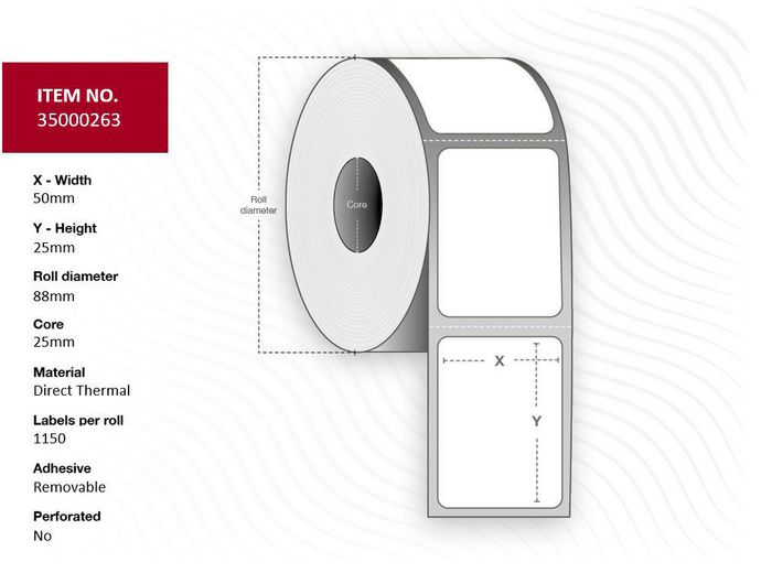 Capture Label 50 x 25 - Core 25. White. Premium. DT. Removable. 1.150 labels per roll. 4 rolls per box. Black Mark