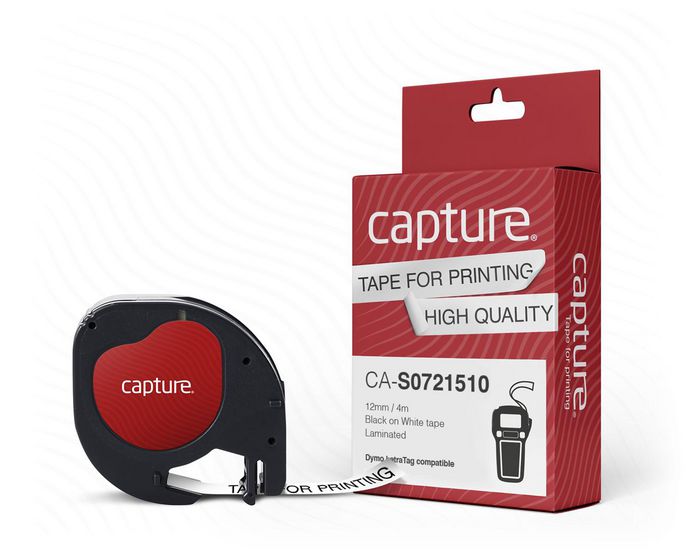 Capture 12mm x 4m Black on White Paper Tape