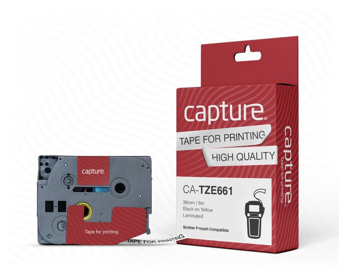 Capture 36mm x 8m Black on Yellow Tape