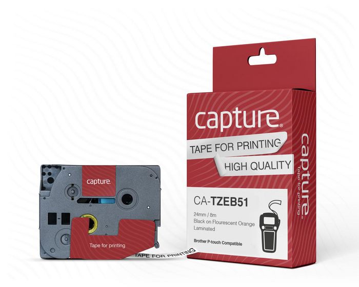 Capture 24mm x 8m Black on Flourescent Orange Tape