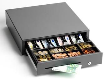 Star Micronics CB-2002 Charcoal Grey Cash Drawer,  4 flat note sections, 8 coin slots and cheque/large slot