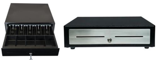 Star Micronics CD4 Black Cash Drawer, Stainless Steel Front, 410mm x 415mm, Printer Driven, 4Note – 8Coin, Cable Included