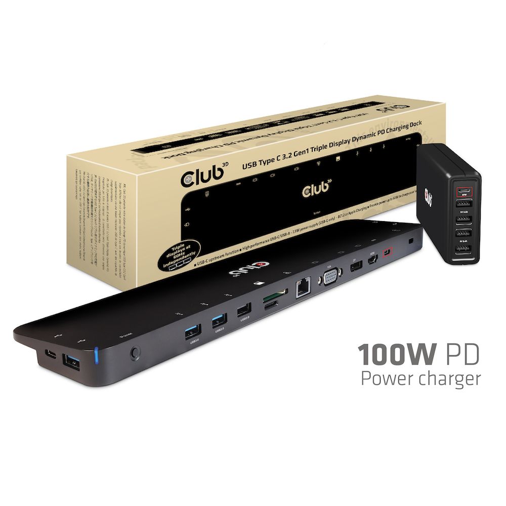 Club 3D Dockingstation - USB 3.2 4K Triple Docking Station 100W *schwarz*