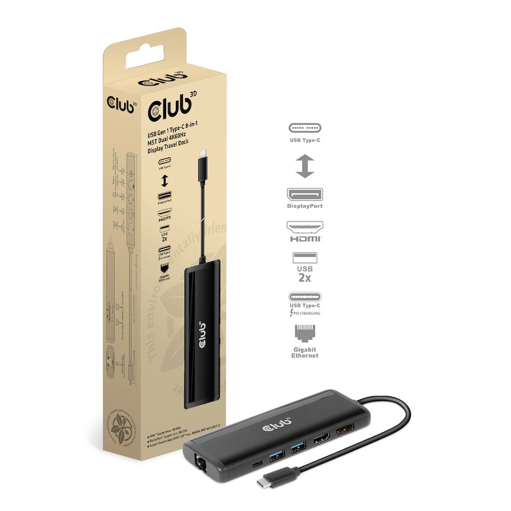Club 3D Docking Station - USB Type C 8-in-1 MST Dual 4K60Hz Dual 4K60Hz *black*