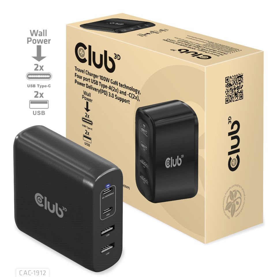 Club 3D power supply USB 4-way 2xUSB-A 2xUSB-C