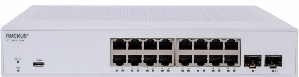 CommScope Ruckus Switch Full Managed Layer2 18 Port &bull 16x 1 GbE PoE+ &bull 2x 1G SFP &bull Advanced Layer 2 &bull PoE Budget 124 W &bull ICX8100-C16P