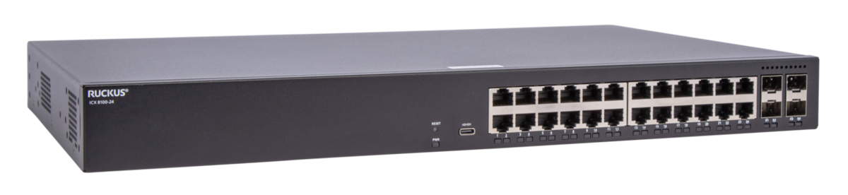CommScope Ruckus Switch Full Managed Layer2 26 Port &bull 24x 1 GbE &bull 4x 1/10G SFP &bull Advanced Layer 2 &bull ICX8100-24