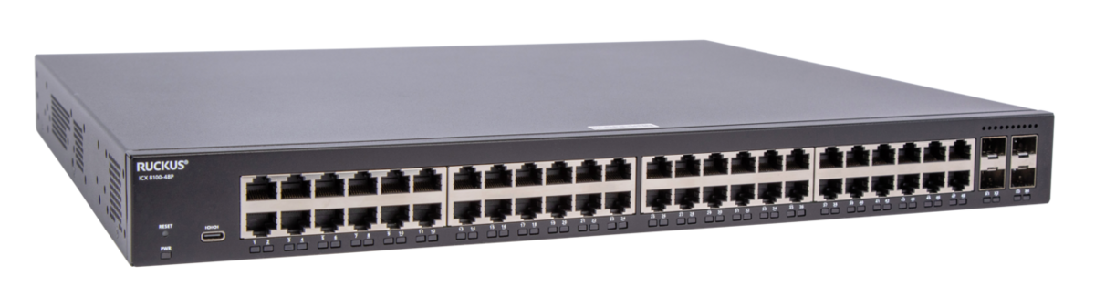 CommScope Ruckus Switch Full Managed Layer2 52 Port &bull 48x 1 GbE &bull 4x 1G SFP &bull Advanced Layer 2 &bull PoE Budget 740 W &bull ICX8100-48PF