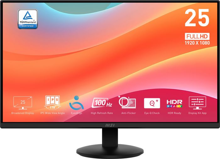MSI 62.2cm (24.5") Full HD 1920 x 1080 IPS, 16:9, 240cd/m², 16.7M, 4ms, 178°/178°, 1300:1