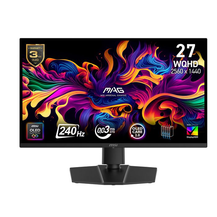 MSI 67.3cm (26.5") Wide Quad HD 2560 x 1440 OLED, 16:9, 250cd/m², 1.07B, 0.03ms, 178°/178°, 150000000:1