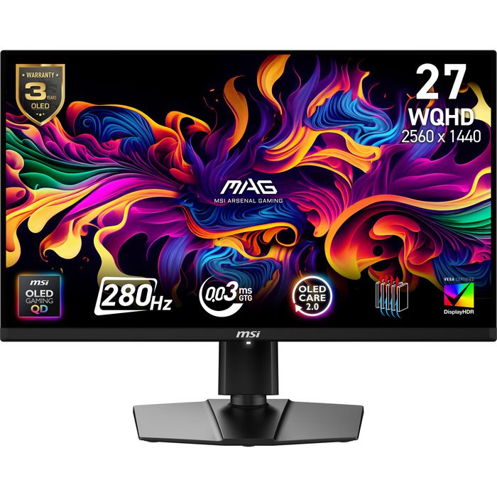 MSI 67.3cm (26.5") Wide Quad HD 2560 x 1440 OLED, 16:9, 250cd/m², 1.07B, 0.03ms, 178°/178°, 150000000:1