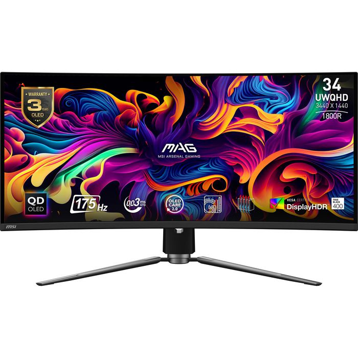 MSI 86.4cm (34") UltraWide Quad HD 3440 x 1440 OLED, 21:9, 1.07B, 178°/178°, 1000:1