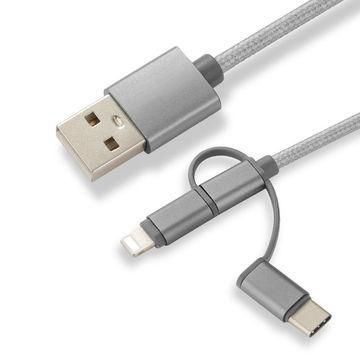 CoreParts 3-in-1 adapters Charging cable Micro USB, USB-C and Lightning Nylon Braided with 3 separate connectors 1M