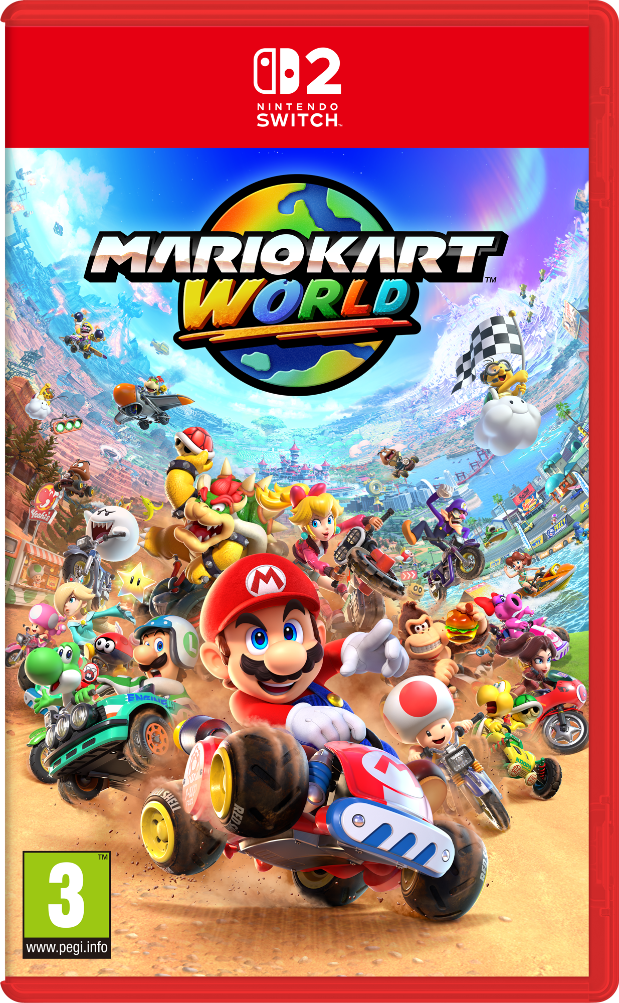 Nintendo Mario kart world Standard Forenklet kinesisk, Traditionelt kinesisk, Tysk, Hollandsk, Engelsk, Spansk, Fransk, Italiensk, Japansk, Koreansk, Portugisisk, Russisk Nintendo Switch 2
