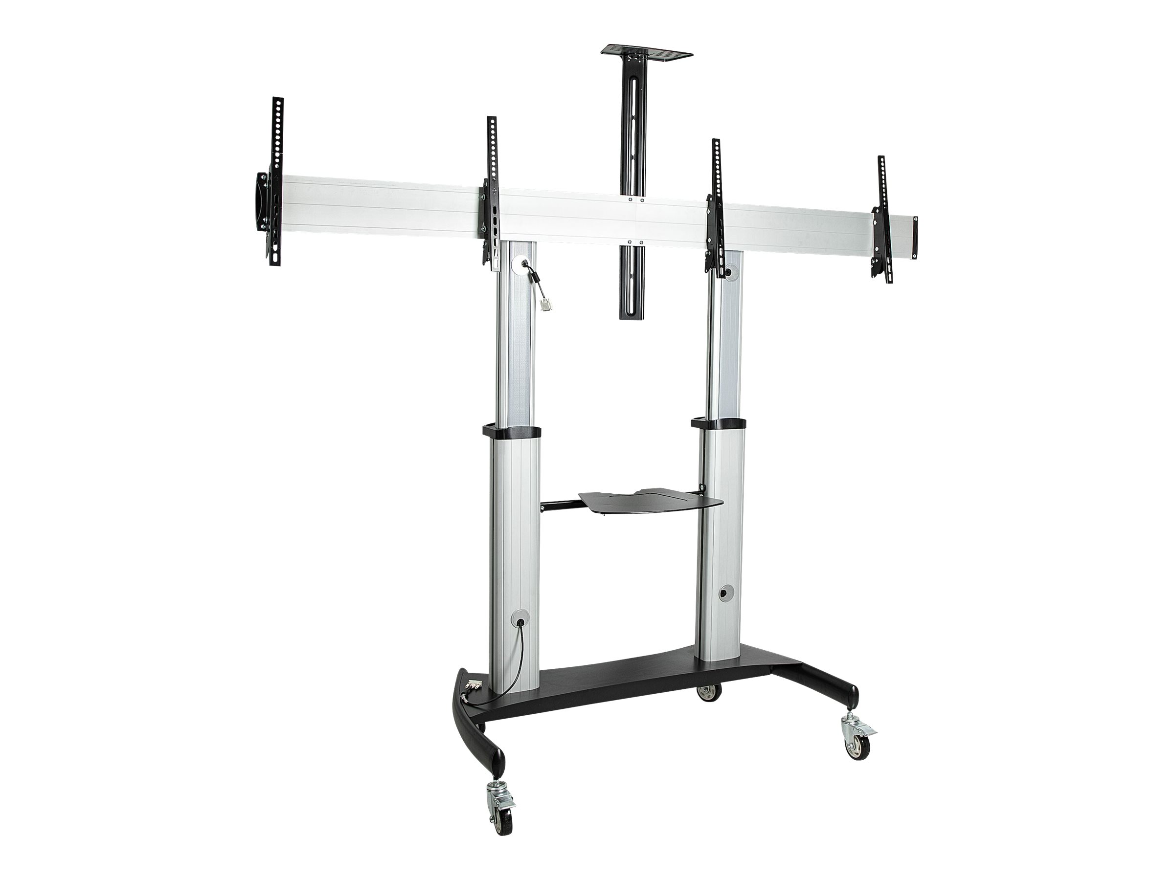 StarTech.com Dual TV Cart for 37-60in VESA TVs up to 110lb (50kg) each, Height Adjustable TV Mount, Mobile Display Cart w/ Webcam & Equipment Shelves, Lockable Casters, TV Cart on Wheels - Rolling TV Stand (STNDMTVDUO) Vogn med hjul 2 monitorer/kurvede mo