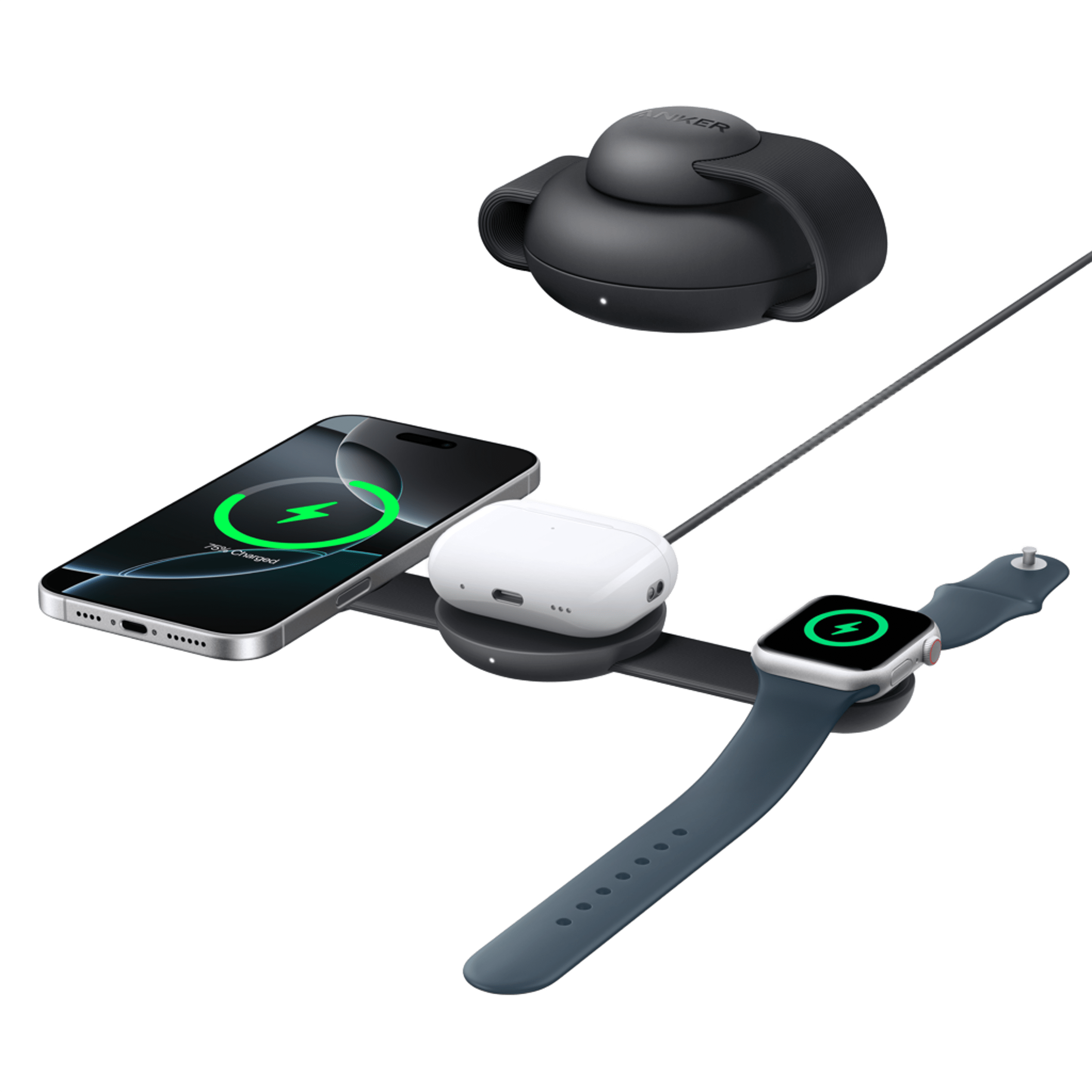 Anker B25M8H11 oplader til mobil enhed Hovedtelefoner, Headset, Smartphone, SmartWatch Sort Trådløs opladning Hurtig opladning Indendørs