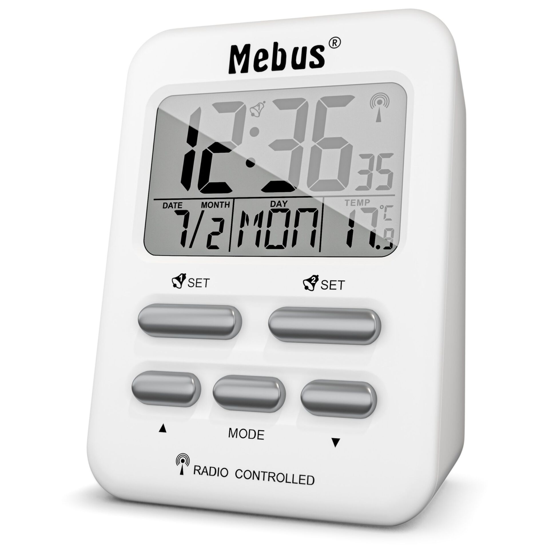 Mebus 25800 vækkeur Digital alarmur Hvid