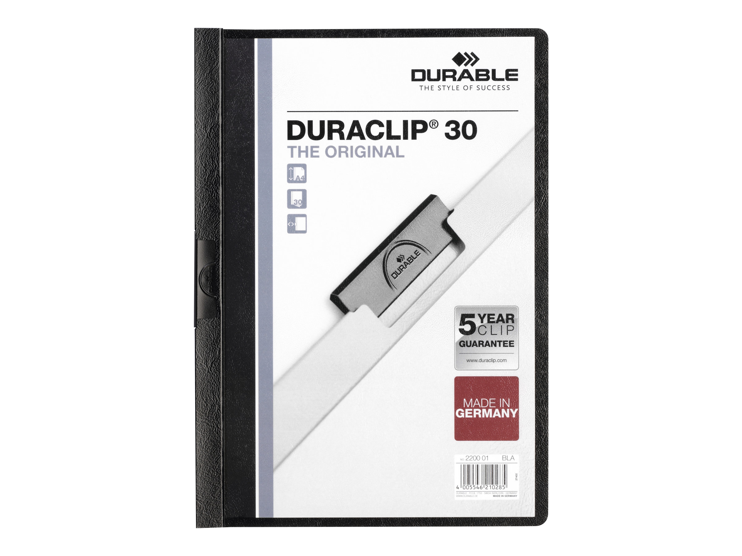 DURABLE DURACLIP 30 Sort med transparent frontdække Klemmefil A4 (210 x 297 mm) Sort med transparent frontdække