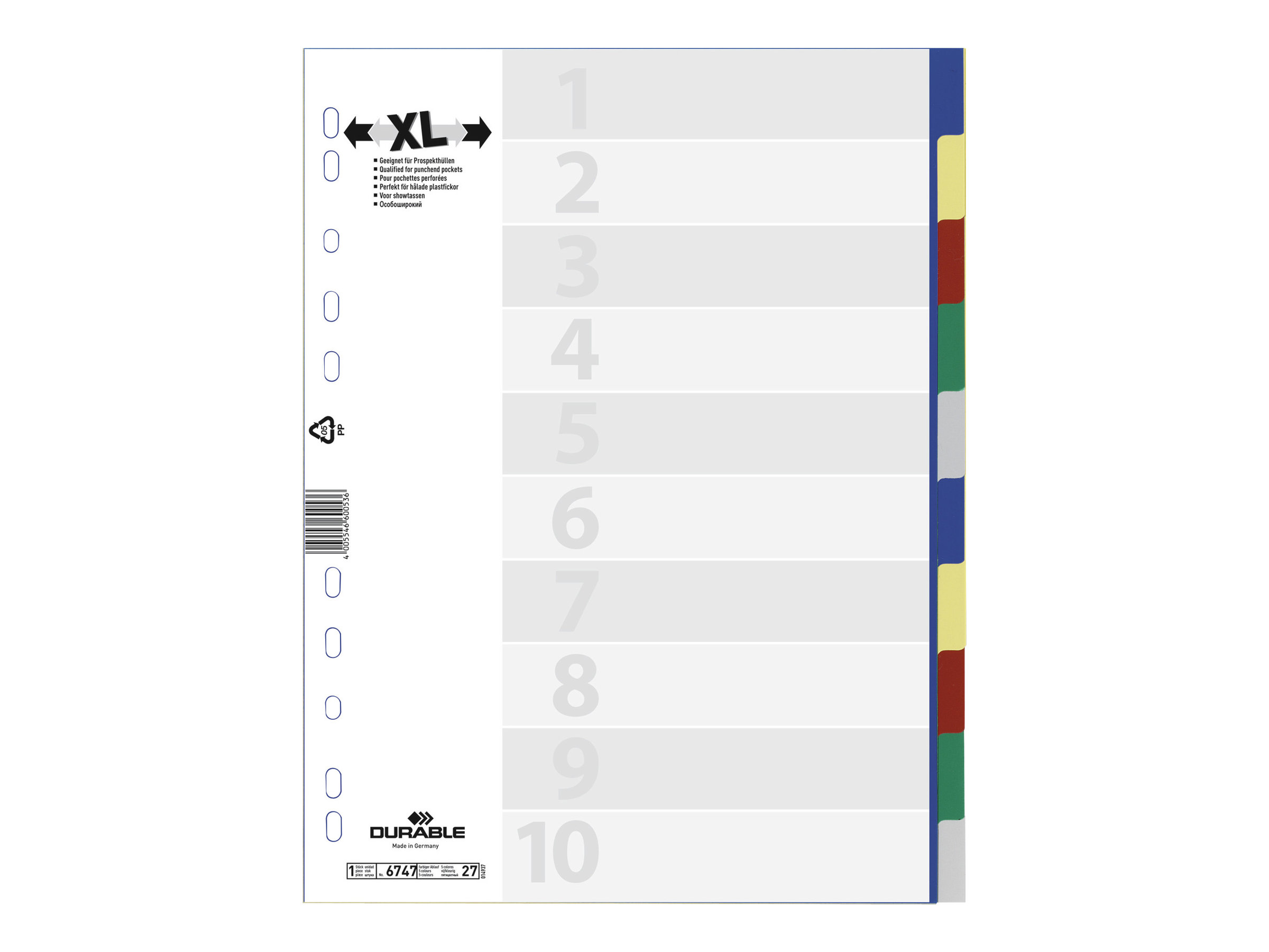 DURABLE Grey Blå Yellow Rød Grøn Deler A4 (210 x 297 mm) Grey Blå Yellow Rød Grøn
