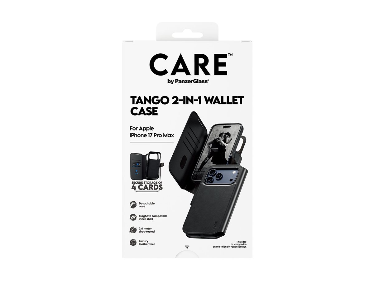 PanzerGlass CARE by Feature Case Tango Two-in-One Wallet w. MagSafe iPhone 17 Pro Max Beskyttelsescover Sort