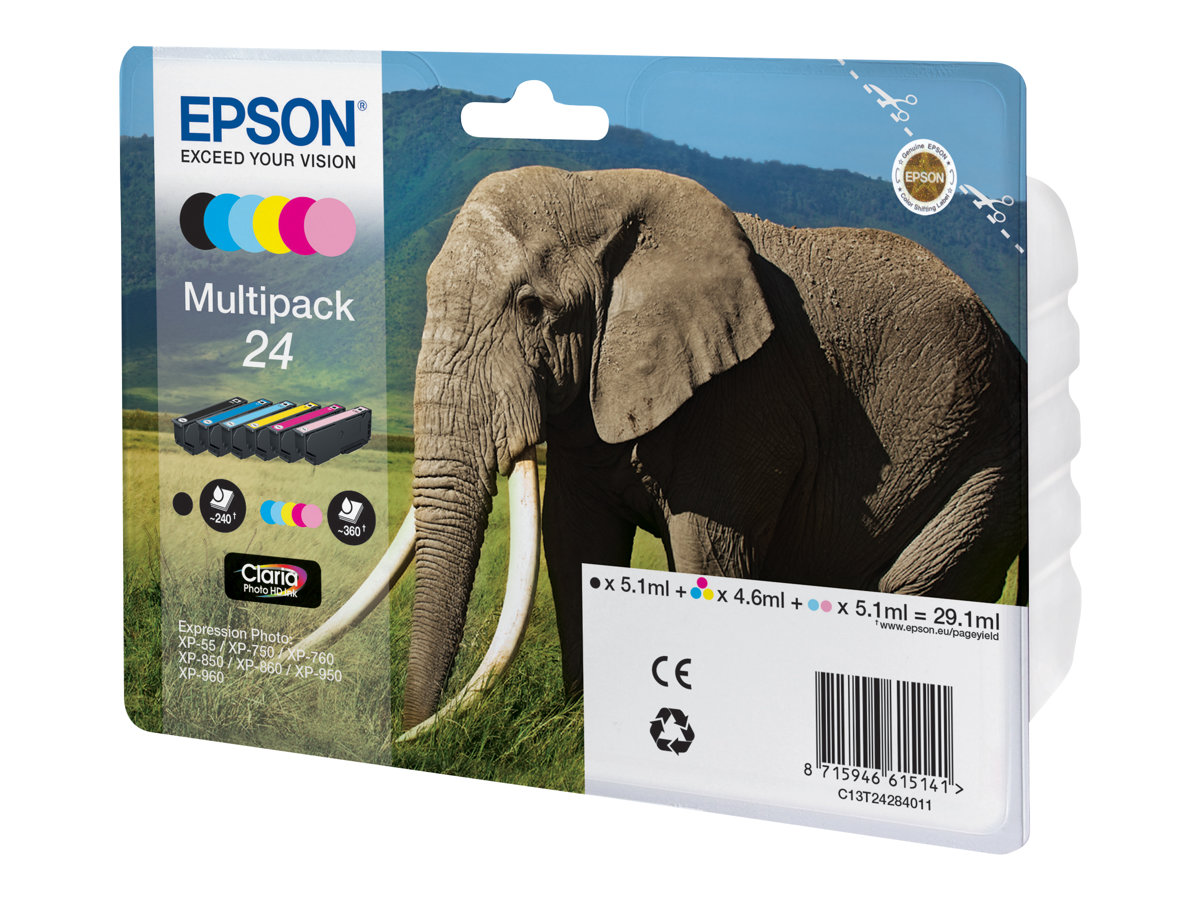 Epson 24 Multipack Sort Gul Cyan Magenta Lys magenta Lys cyan Blæk C13T24284011