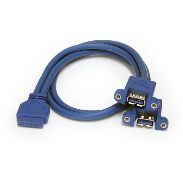 StarTech.com 2 Port Panel Mount USB 3.0 Cable - USB A to Motherboard Header Cable F/F (USB3SPNLAFHD) USB intern til ekstern kabel 50cm Blå