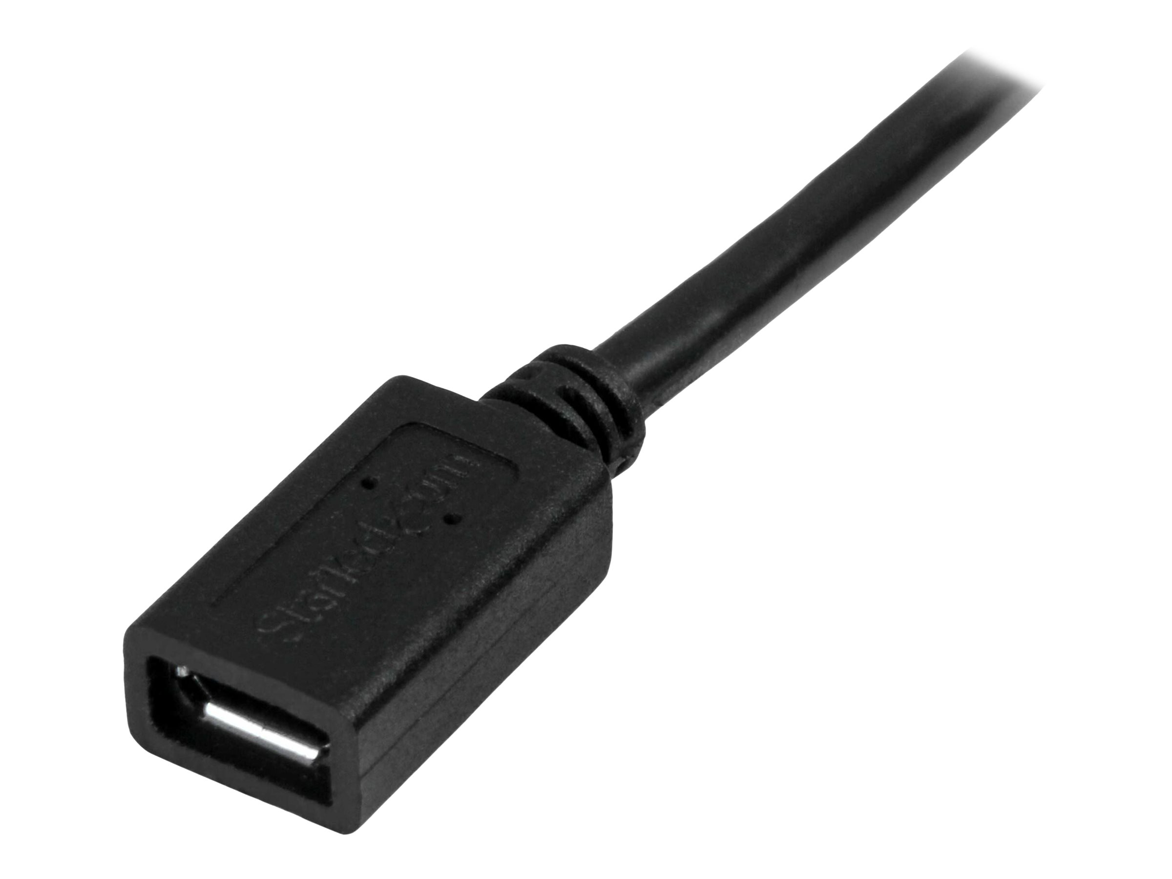 StarTech.com 0.5m 20in Micro-USB Extension Cable - M/F - Micro USB Male to Micro USB Female Cable (USBUBEXT50CM) USB forlængerkabel 50cm Sort