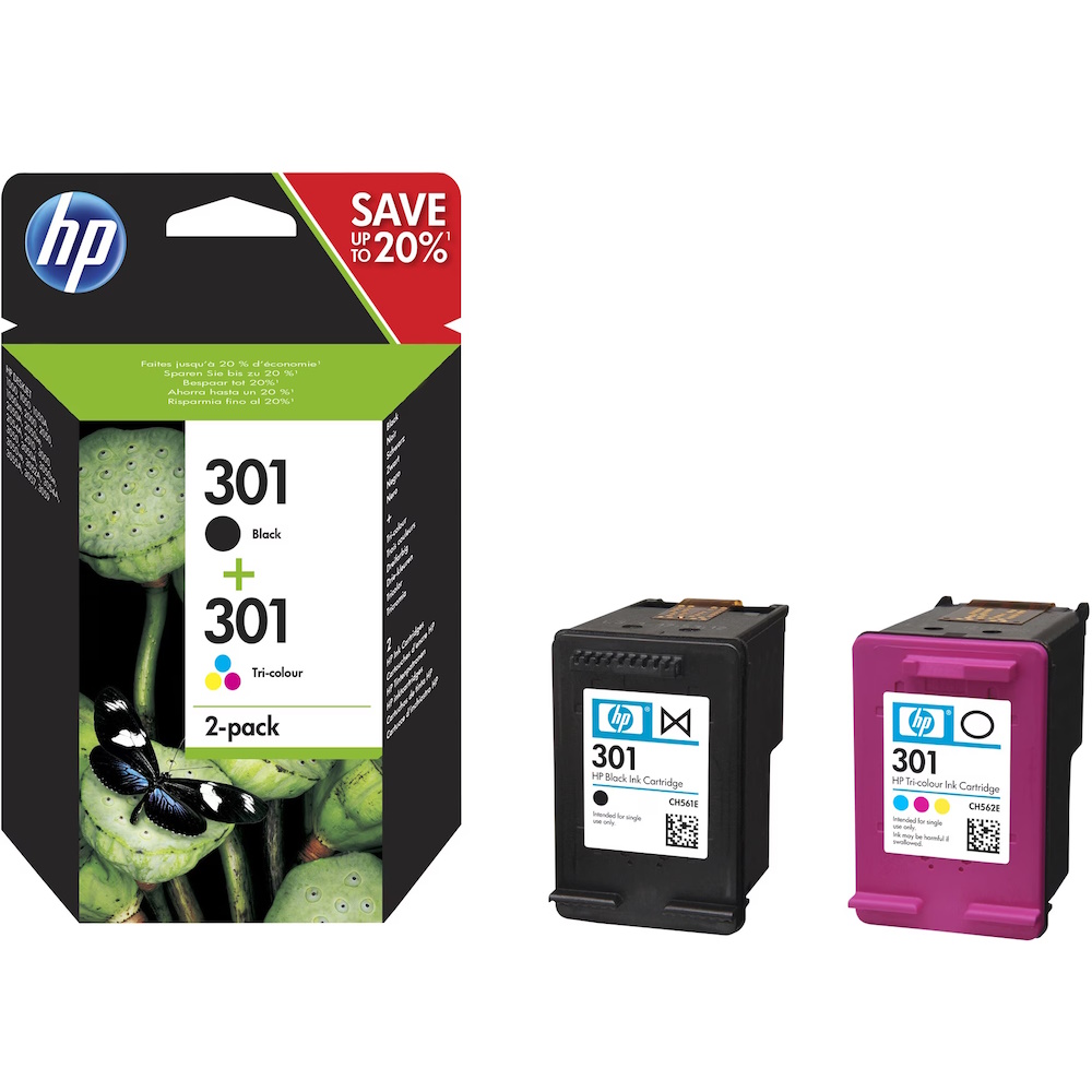 HP 301 Sort Farve (cyan, magenta, gul) Blæk N9J72AE#301