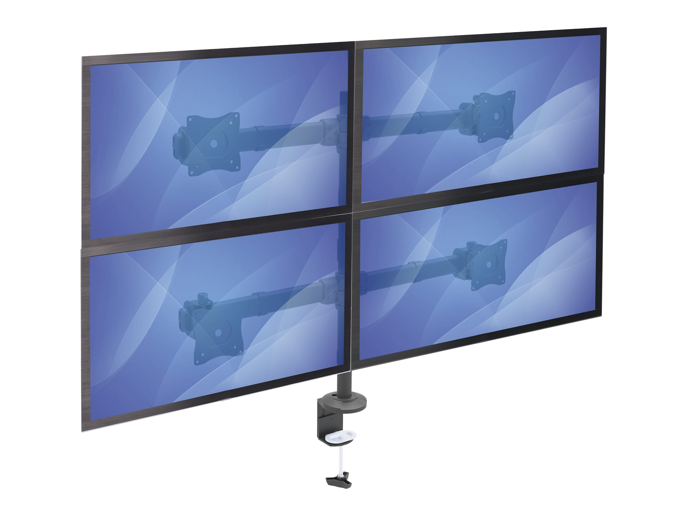 StarTech.com Desk Mount Quad Monitor Arm, Ergonomic VESA 4 Monitor Mount 2x2 up to 27, Articulating & Height Adjustable Pole Mount, Tilt/Swivel/Rotate LCD/LED Screen, Clamp/Grommet - Heavy-duty VESA Mount (ARMQUAD) Monteringssæt 4 skærme 13-27