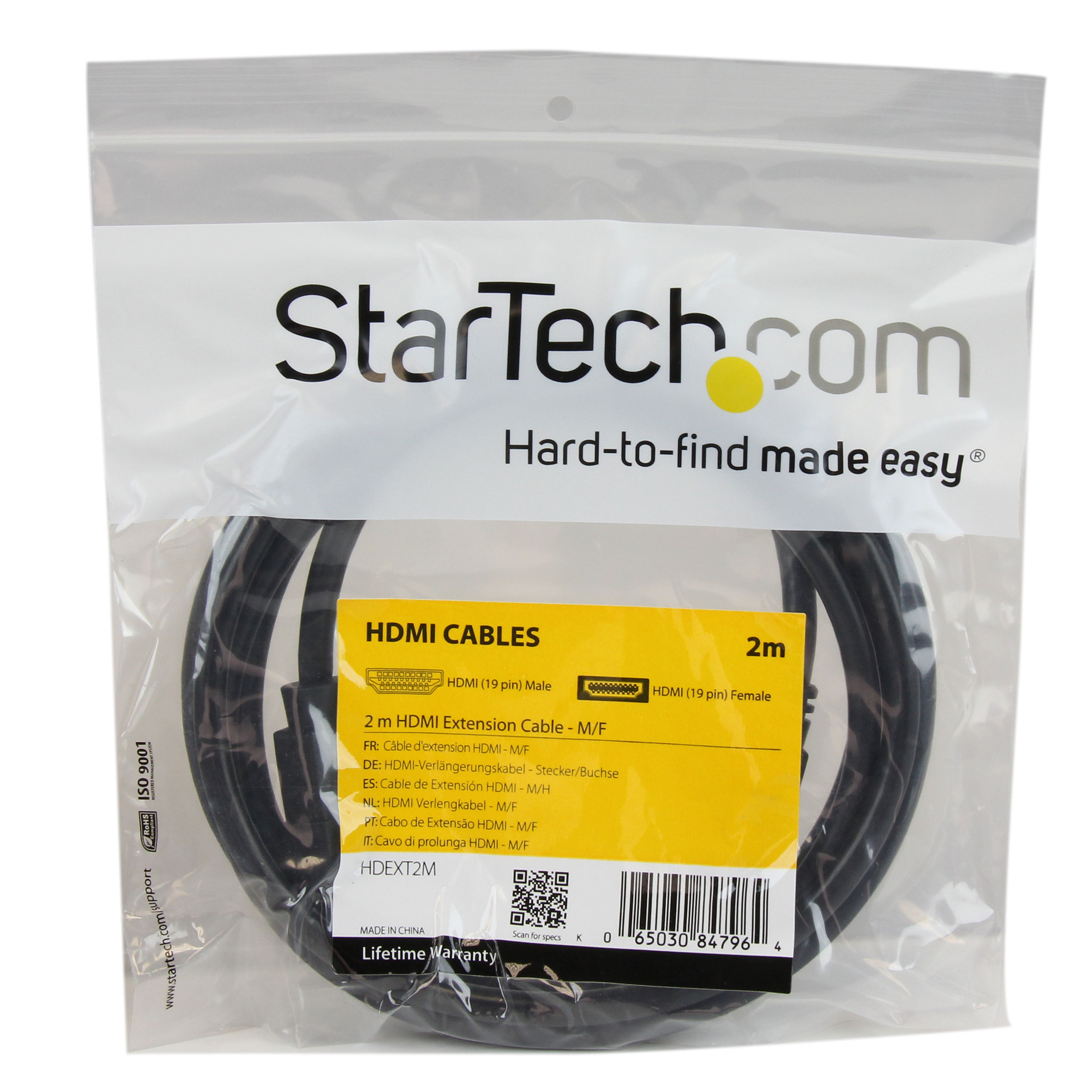 StarTech.com 2m (6ft) HDMI Extension Cable, Ultra HD HDMI Male to Female Cable, 4K HDMI Cable Extender, 4K 30Hz UHD HDMI Cable with Ethernet M/F, High Speed HDMI 1.4 Cable, 10.2Gbps - HDMI Cord Extender HDMI-forlængerkabel 2m Sort
