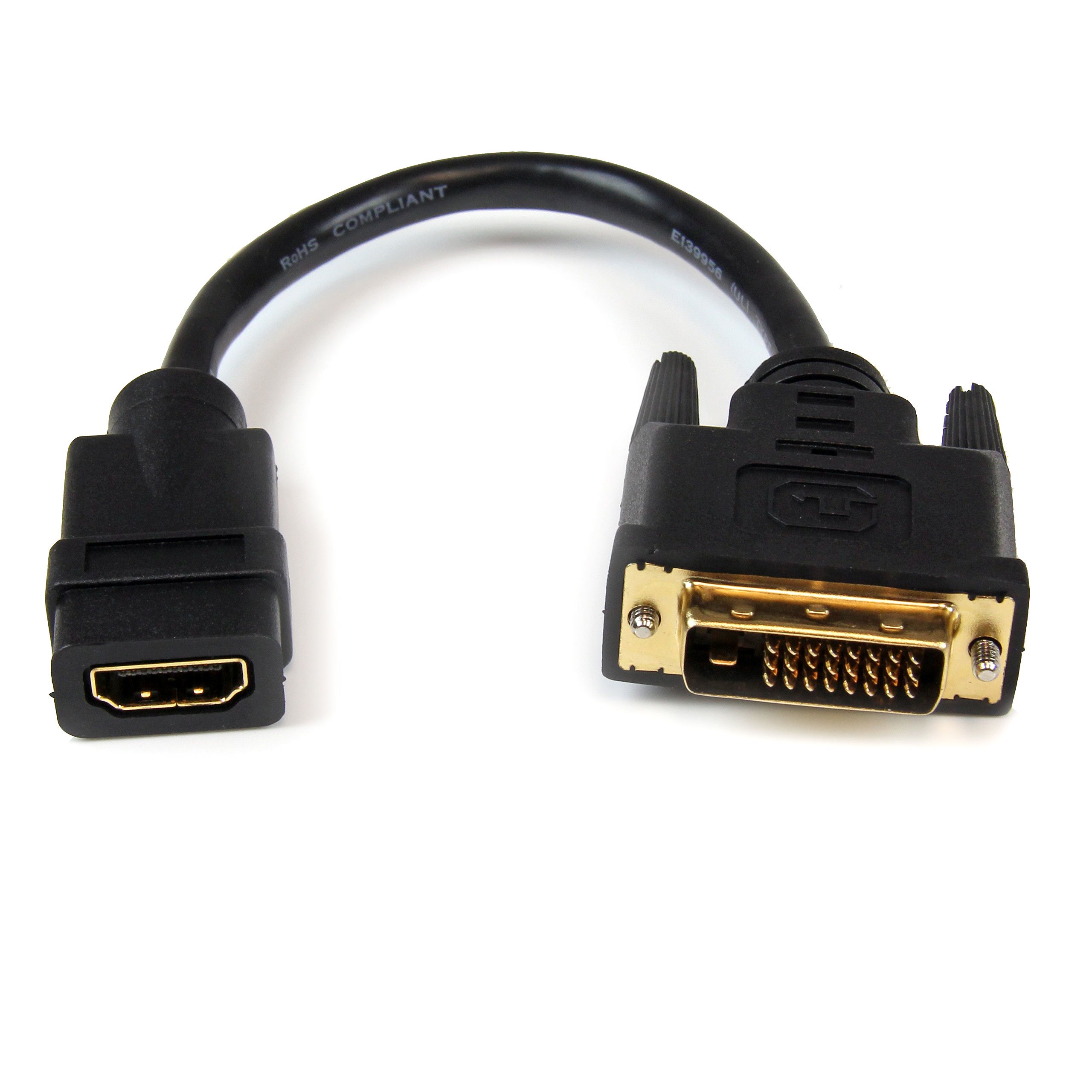 StarTech.com 8in HDMI to DVI-D Video Cable Adapter - HDMI Female to DVI Male - HDMI to DVI Dongle Adapter Cable (HDDVIFM8IN) Videoadapter 20.32cm Sort