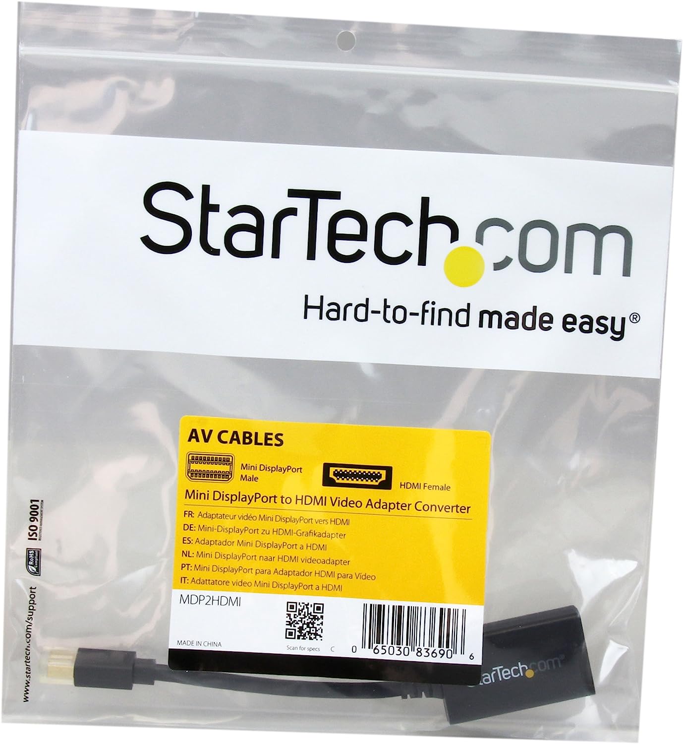 StarTech.com Mini DisplayPort to HDMI Adapter - 1080p - Thunderbolt Compatible - Mini DP Converter for HDMI Display or Monitor (MDP2HDMI) Videoadapter 76.2mm Sort
