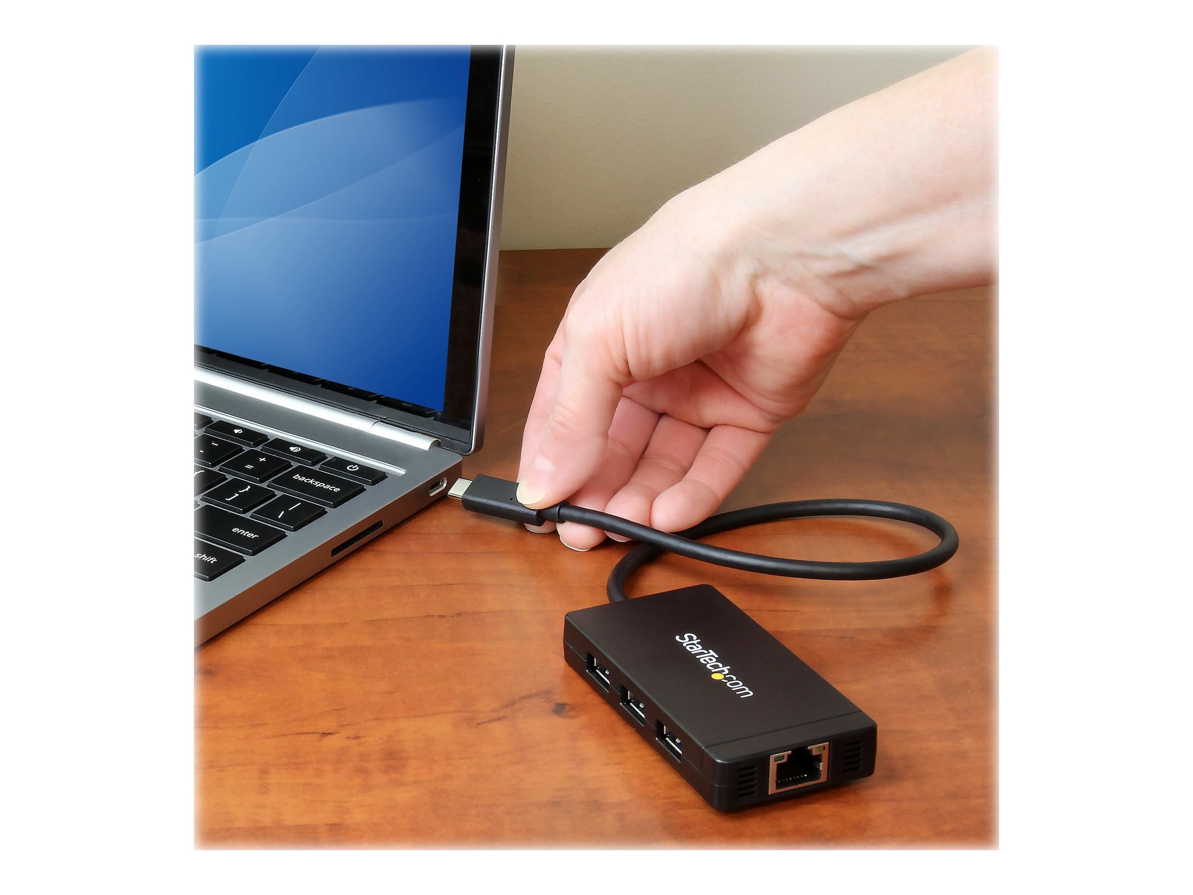 StarTech.com 3 Port USB C Hub with Ethernet - USB-C to 3x USB-A w/ Power Adapter & Gigabit Ethernet - Thunderbolt 3 Compatible - USB C Network Adapter (HB30C3A1GE) Sort