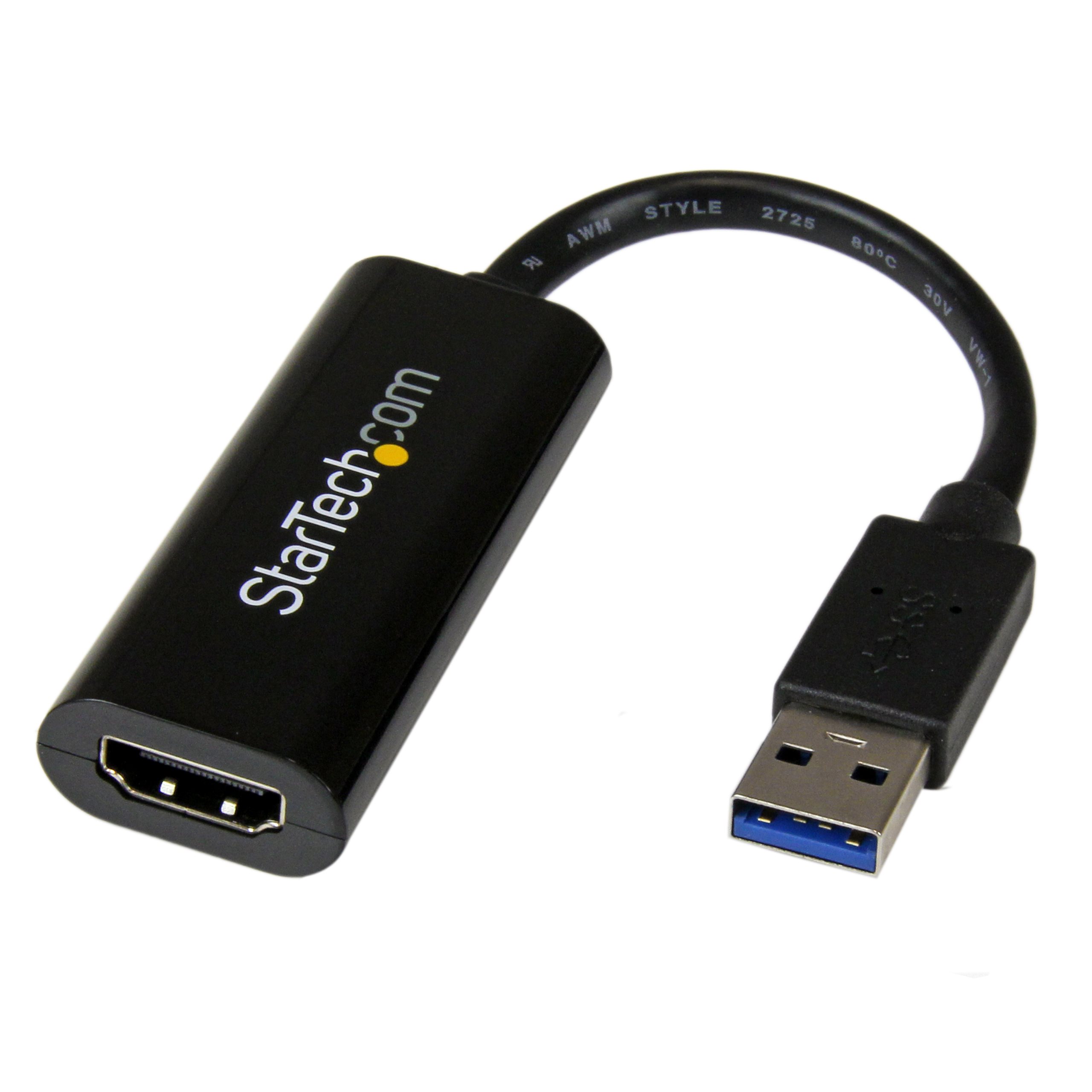 StarTech.com USB 3.0 to HDMI Adapter, 1080p (1920x1200), Slim/Compact USB to HDMI Display Adapter Converter for Monitor, USB Type-A External Video & Graphics Card, Black, Windows Only - USB to HDMI Adapter (USB32HDES) Videoadapterkabel 19cm Sort