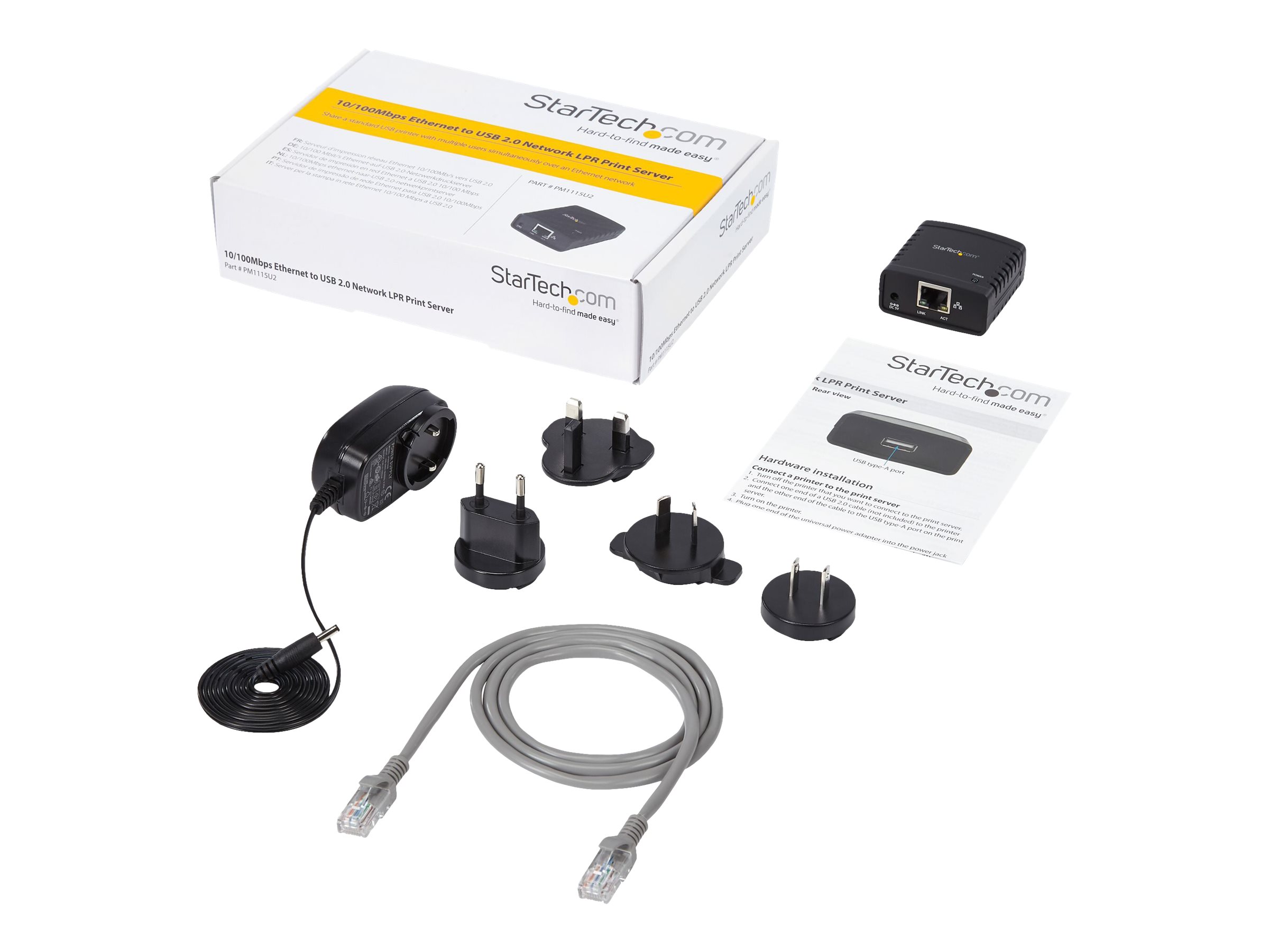 StarTech.com Mbps to USB 2.0 Network Print Server - Windows 10 - LPR - LAN USB Print Server Adapter (PM1115U2) Udskriftsserver USB 2.0 Ethernet Fast Ethernet 100Mbps