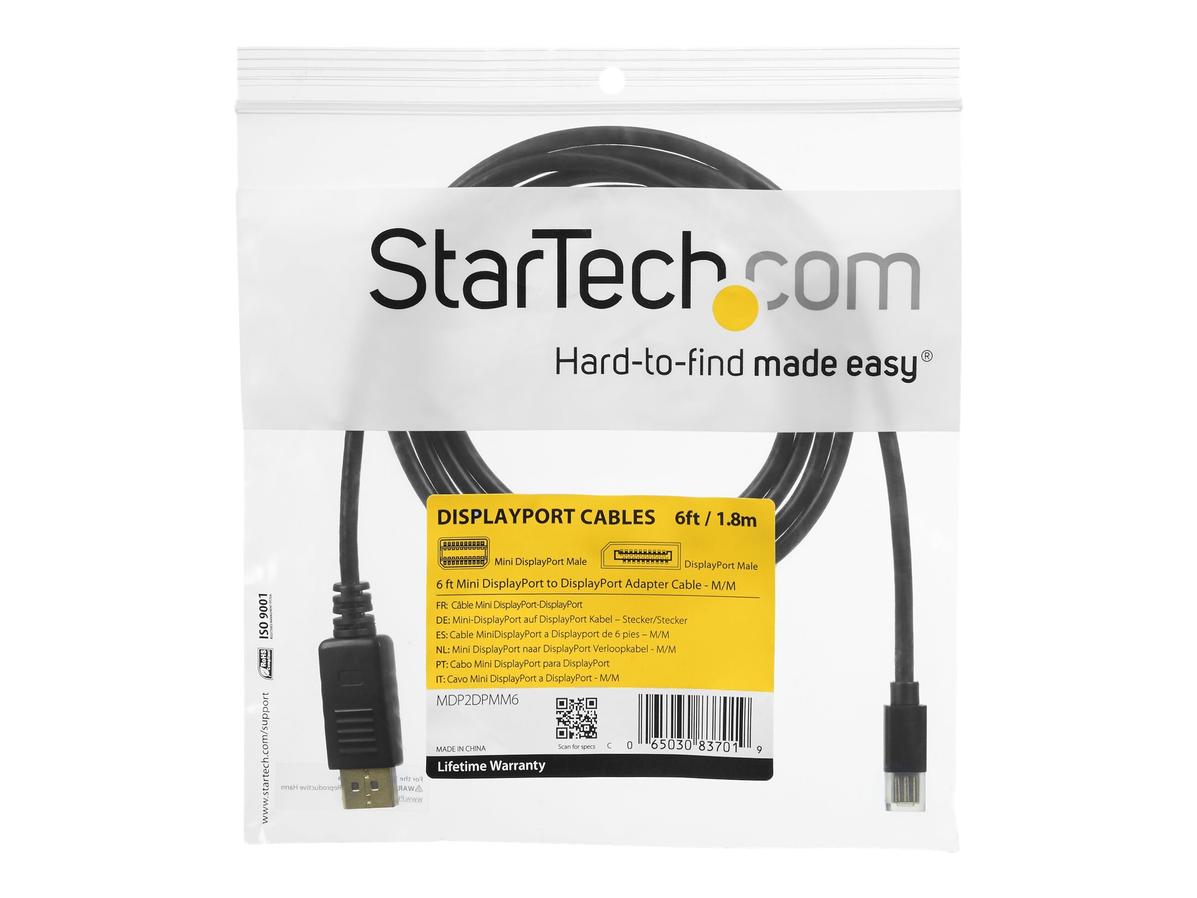 StarTech.com 10ft Mini DisplayPort to DisplayPort Cable - M/M - mDP to DP 1.2 Adapter Cable - Thunderbolt to DP w/ HBR2 Support (MDP2DPMM10) DisplayPort kabel 3m